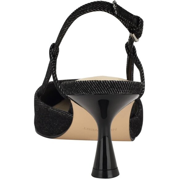 Nine West Women Black Denim Pointed Closed Toe Ankle Buckle Rhonda Pumps - Picture 3 of 6